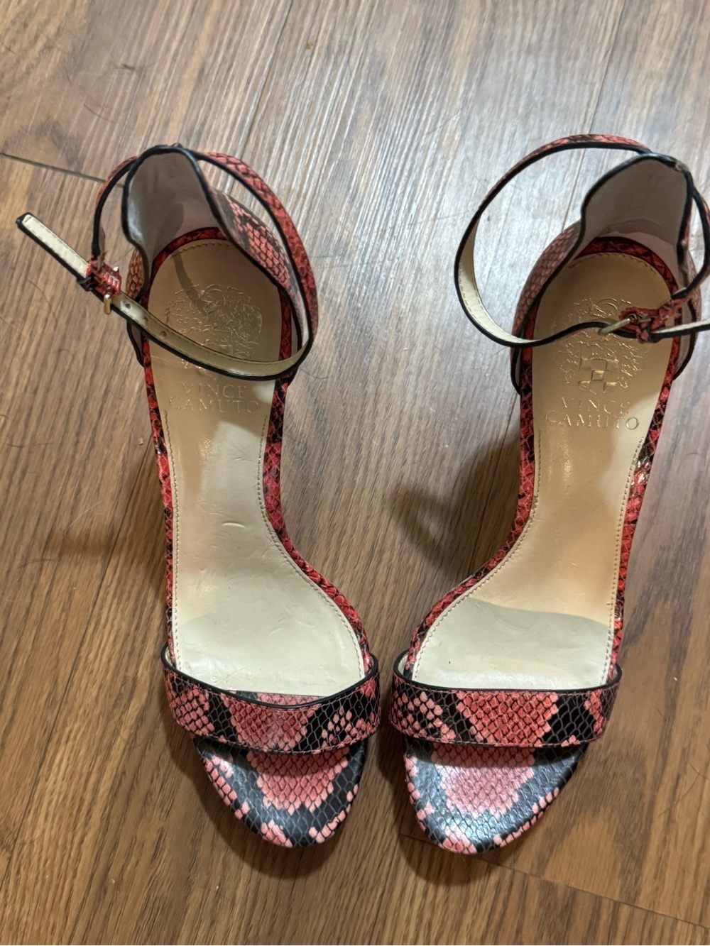Vince Camuto Balinda Red Snake Stiletto Platform Ankle-Strap Heels
